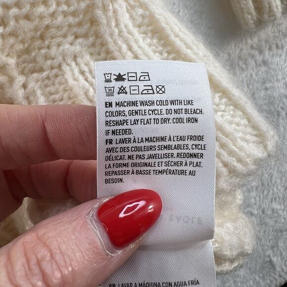 American Eagle Small Cardigan Sweater Cable Knit Oversized V-Neck Wool Cream - Picture 7 of 12